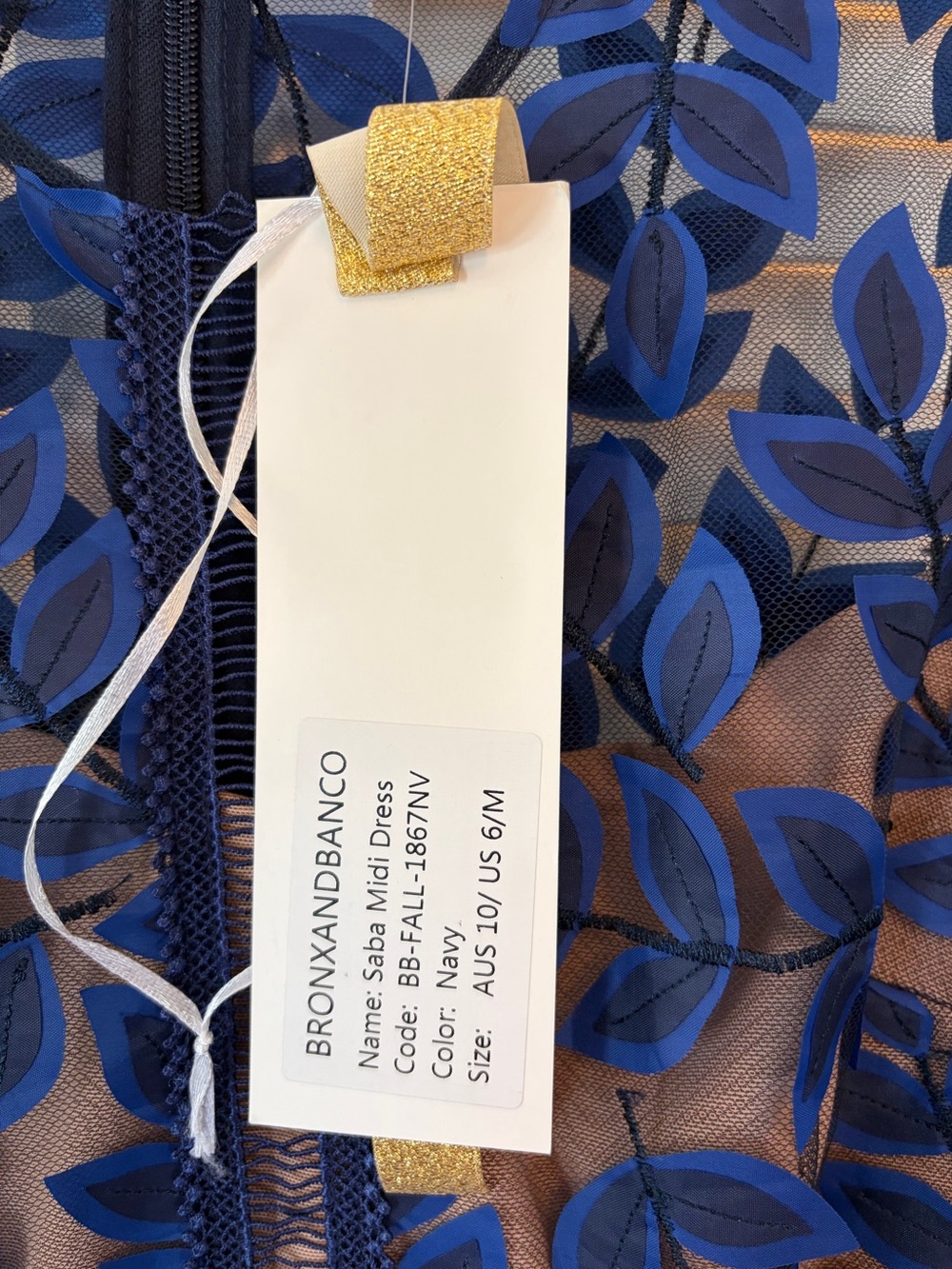 NWT Bronx and Banco Saba Navy Leaf Lace Midi Dress Size M - Picture 3 of 6